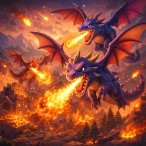 Dragons de Clash of Clans attaquant une forteresse dans une scène de bataille épique